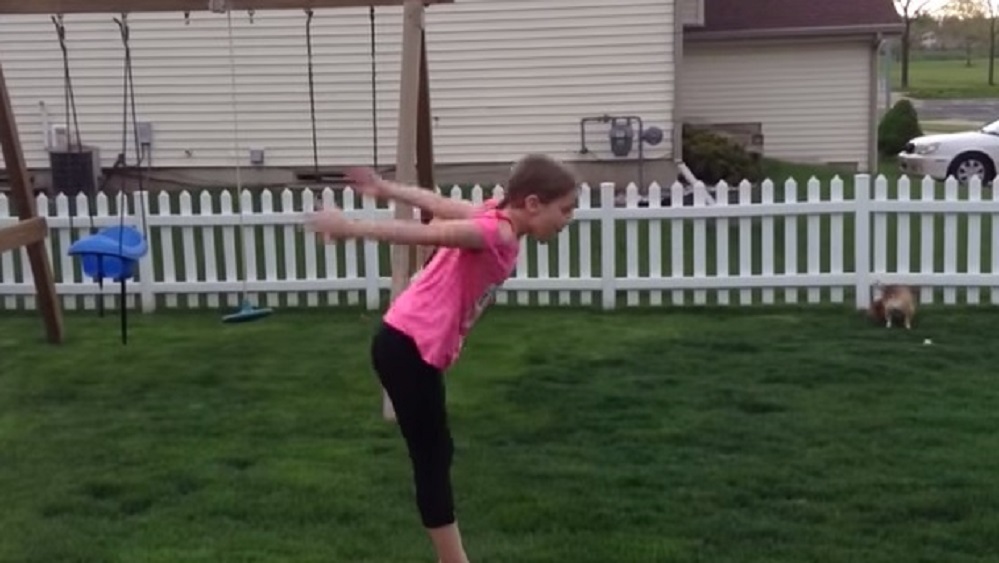 Dog-imitates-standing-back-tuck