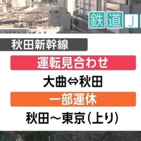 秋田新幹線　大雨で大曲〜秋田駅間で運転見合わせ