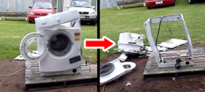 洗濯機に鉄の塊を入れて回したら大変なことに！想像を絶する衝撃の動き！