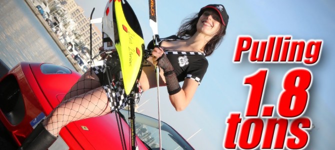 驚異のパワー！ラジコンヘリでフェラーリを牽引してみた！！