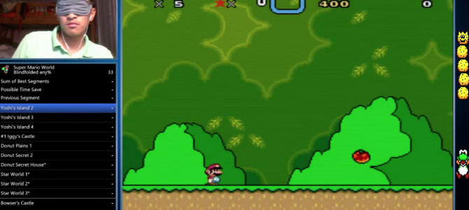 目隠しでスーパーマリオワールドを全編クリア！？凄い映像がアップされた！