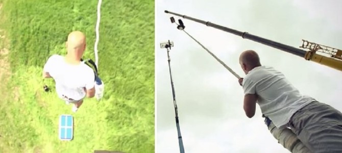 こんなの見たこと無い！ゴムを握ってバンジージャンプ！！！