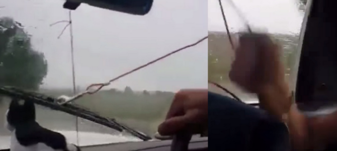 雨の中ワイパーが故障しても、ヒモがあれば大丈夫！「人力ワイパー」のやり方