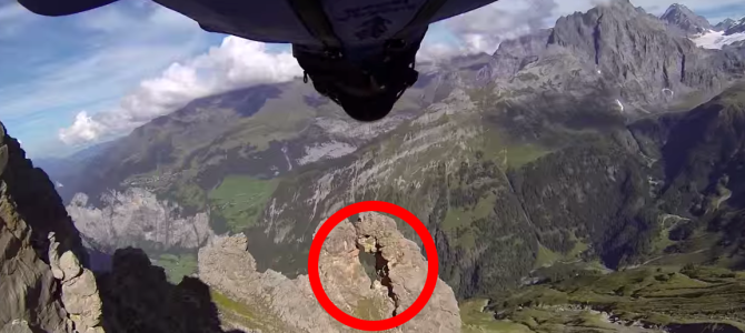 針の穴を通すとは正にこのこと！ウイングスーツで、幅2メートルしかない岩穴を超速でくぐり抜ける！