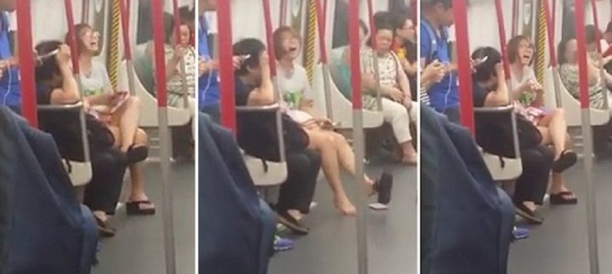 スマホバッテリー切れで車内でキレる女性。しかし周りは全く興味なし!