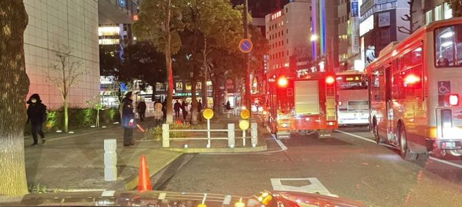 愛知県名古屋市熱田区金山町で大量の緊急車両が集結